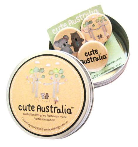 Cute Australia koala & wombat friends badge set