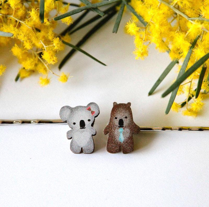 Cute Australia koala & wombat friends hair slides