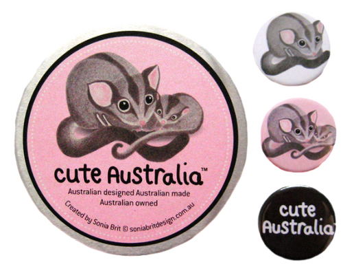 Cute Australia sugar glider badge set